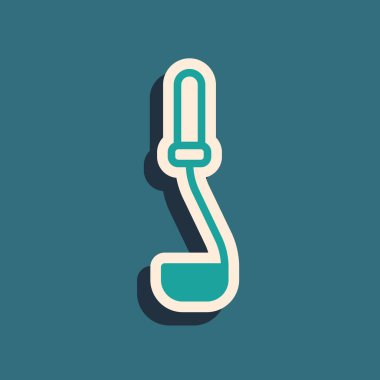 Yeşil Mutfak kepçe simgesi yeşil arka planda izole edildi. Mutfak aletleri. Çatal kaşık tabelası. Uzun gölge tarzı. Vektör