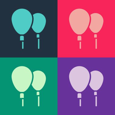 Renkli arka planda izole edilmiş kurdele ikonu olan pop sanat balonları. Mutlu Paskalyalar. Vektör