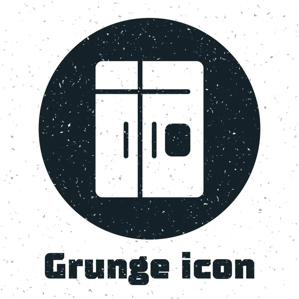 Grunge icône du réfrigérateur isolé sur fond blanc. Réfrigérateur congélateur réfrigérateur. Technologie et appareils ménagers. Dessin vintage monochrome. Vecteur — Image vectorielle