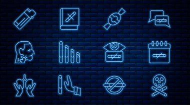 Kemikler ve kafatası, sigara içme günü yok, Candy, sigara içme, boğaz kanseri, Çakmak, Hipnoz ve Durdurma ikonlu Kitap. Vektör