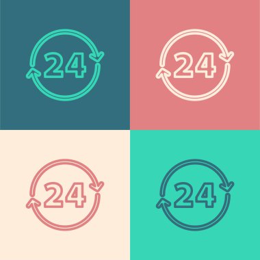 Pop Art Line Clock 24 saat simgesi renk arkaplanında izole edildi. Tüm gün döngü simgesi. 24 saat hizmet sembolü. Vektör