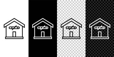 Set line No smoking at home icon isolated on black and white, transparent background. Area no smoking house. Vector
