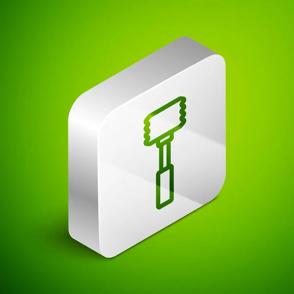 Isometric line Kitchen hammer icon isolated on green background. Meat hammer. Silver square button. Vector — Stock Vector