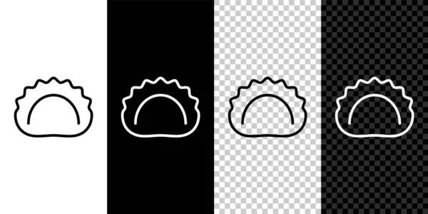Stel lijn Dumplings pictogram geïsoleerd op zwart-wit achtergrond. Pierogi, varenyky, pelmeni, ravioli. Traditioneel Oekraïens eten. Vector — Stockvector
