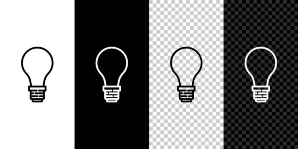 Set line Light bulb with concept of idea icon isolated on black and white background. Energy and idea symbol. Inspiration concept. Vector — Stock Vector