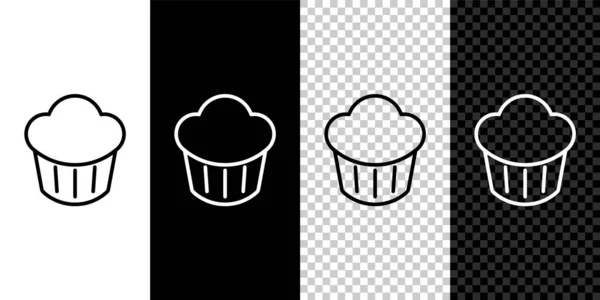 Definir linha Cupcake ícone isolado em preto e branco, fundo transparente. Vetor —  Vetores de Stock