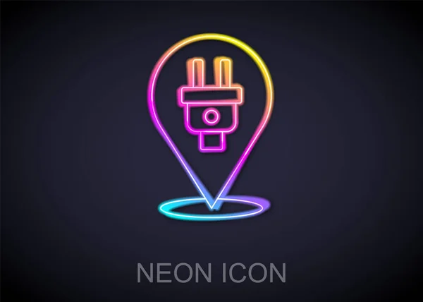 Linha de néon brilhante ícone plugue elétrico isolado no fundo preto. Conceito de conexão e desconexão da eletricidade. Vetor — Vetor de Stock