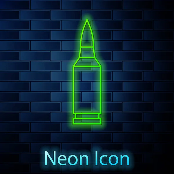 Ligne lumineuse néon Icône Bullet isolé sur fond de mur de briques. Vecteur — Image vectorielle