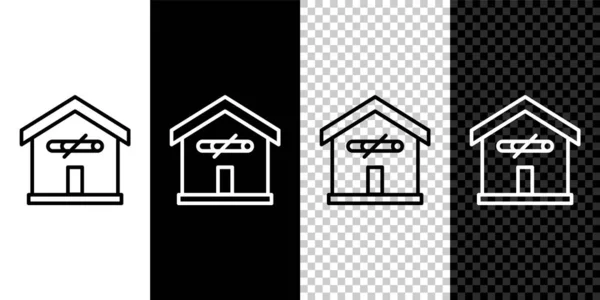 Set line No smoking at home icon isolated on black and white, transparent background. Area no smoking house. Vector —  Vetores de Stock