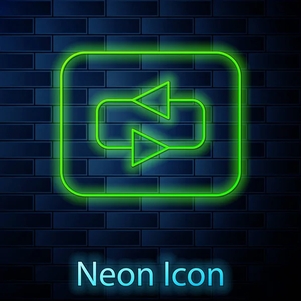 Glödande neon line Upprepa knappen ikonen isolerad på tegel vägg bakgrund. Vektor — Stock vektor