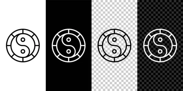 Set line Yin Yang symbol of harmony and balance icon isolated on black and white, transparent background. Vector — Stockvektor