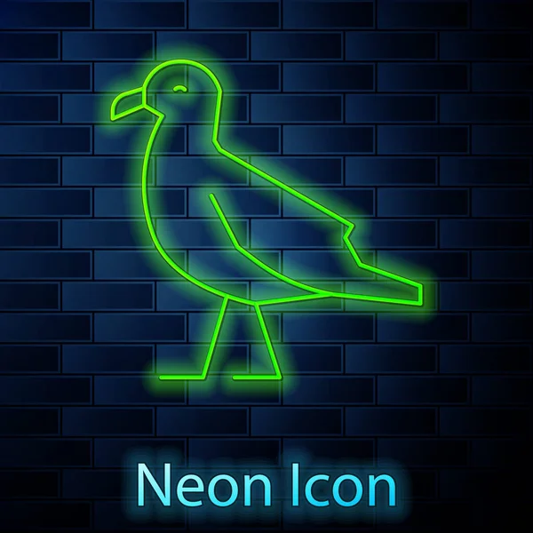 Ligne lumineuse néon Icône de mouette oiseau isolé sur fond de mur de briques. Vecteur — Image vectorielle