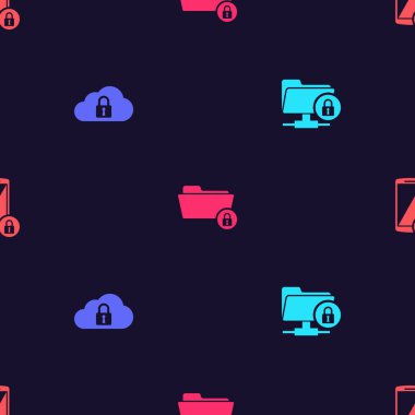 FTP dizinini ve kilidini, Bulut hesaplamasını, Dizini ve Akıllı Telefonu pürüzsüz desenli ayarla. Vektör.