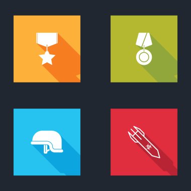 Askeri ödül madalyası, miğfer ve Biyolojik tehlike roketi ikonu. Vektör.