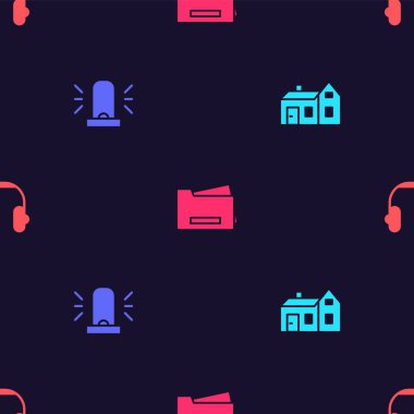 House, Flasher sirenini, yazıcıyı ve kulaklıkları kusursuz şekilde ayarla. Vektör.