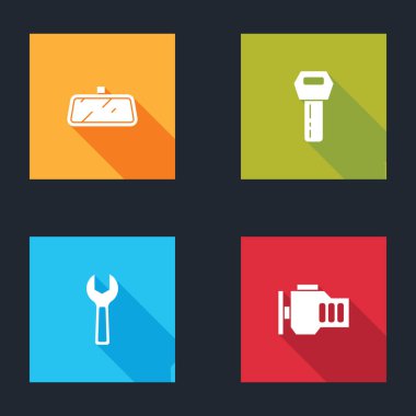 Araba aynası, uzaktan kumandalı anahtar, İngiliz anahtarı ve motor simgesini kontrol et. Vektör.