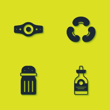 Güreş şampiyonluğu kemeri, tekila şişesi, Salt and Beans ikonu. Vektör