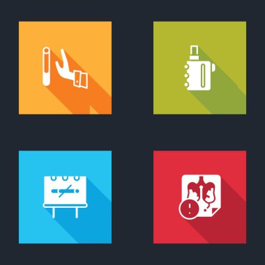 Sigarayı, Elektronik 'i, sigara içmeyi ve akciğer hastalıklarını bırakmayı ayarlayın. Vektör