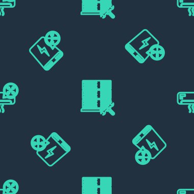 Hat veritabanı sunucu servisini, güç bankasını ve klimayı sorunsuz bir şablona ayarla. Vektör.