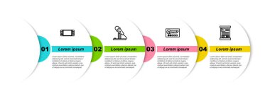 Satır Taşınabilir Oyun Konsolu, Mikrofon, Hesap Ekranı Oluştur ve Oyun Rehberi. Ticari bilgi şablonu. Vektör.