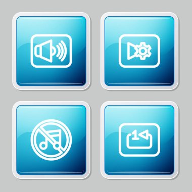 Set line Speaker volume, Music or video settings, mute and Repeat track music player icon. Vector
