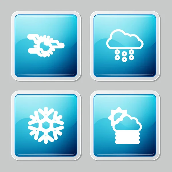 Set Line Fog Sun Cloud Snow Snowflake Cloud Icon Vector — Vetor de Stock