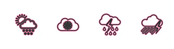 Set Line Cloud Snow Sun Rain Lightning Icon Vector — стоковый вектор