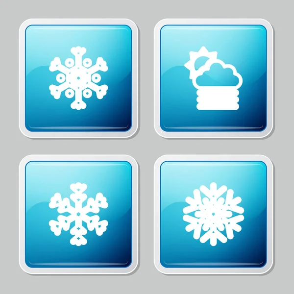 Set Line Snowflake Fog Cloud Sun Icon Vector — Vetor de Stock