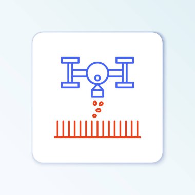Tohum ekme ikonu için İHA kontrollü Line Smart çiftliği beyaz arka planda izole edildi. Tarım şirketi için icat teknolojisi. Renkli taslak konsepti. Vektör