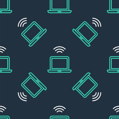 Kablosuz kablosuz dizüstü bilgisayar simgesi siyah arkaplanda izole edilmiş. İnternet kavramının kablosuz bağlantısı. Vektör