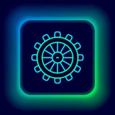 Parlayan neon hattı direksiyon simgesi siyah arkaplanda izole edildi. Renkli taslak konsepti. Vektör