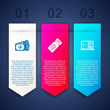 Uçak bileti ayarla, Bilet ve Online otel rezervasyonu. Ticari bilgi şablonu. Vektör.