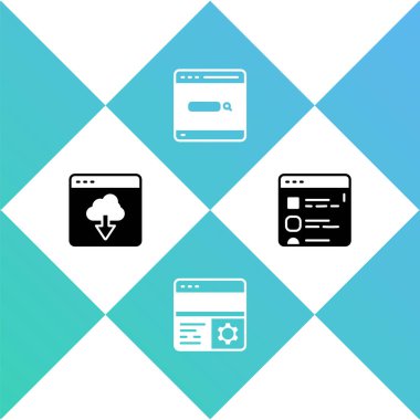 Bulut teknolojisi veri transferini, hata ayıklamayı, arama motorunu ve Tarayıcı dosya simgesini ayarla. Vektör