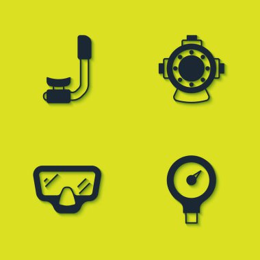 Snorkel, gösterge ölçeği, dalış maskesi ve Aqualung simgesini ayarla. Vektör