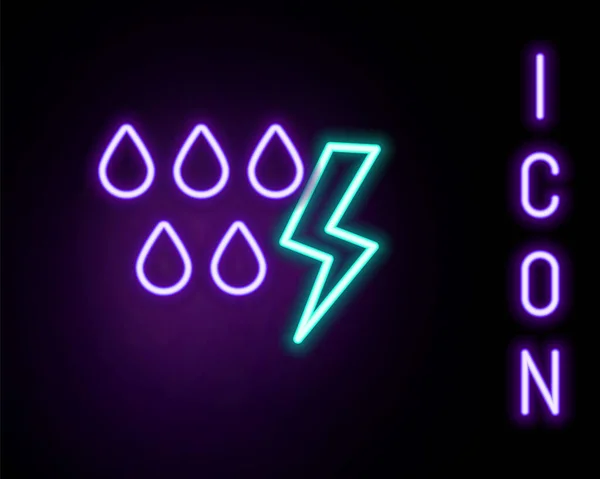 Gloeiende Neon Lijn Storm Icoon Geïsoleerd Zwarte Achtergrond Druppel Bliksem — Stockvector