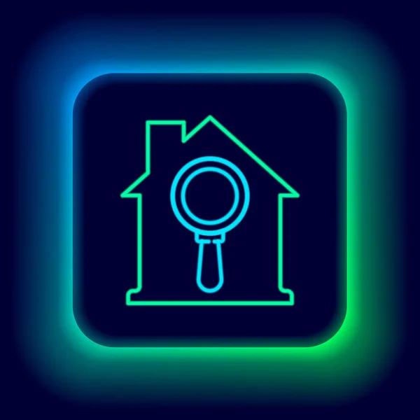 Leuchtende Leuchtschrift Suchen Haus Symbol Isoliert Auf Schwarzem Hintergrund Immobilien — Stockvektor