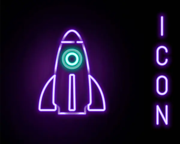 Świecąca Neon Linia Business Startup Projekt Ikona Odizolowana Czarnym Tle — Wektor stockowy
