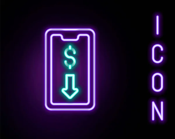 Linea Neon Incandescente Icona Del Concetto Trading Azionario Mobile Isolato — Vettoriale Stock