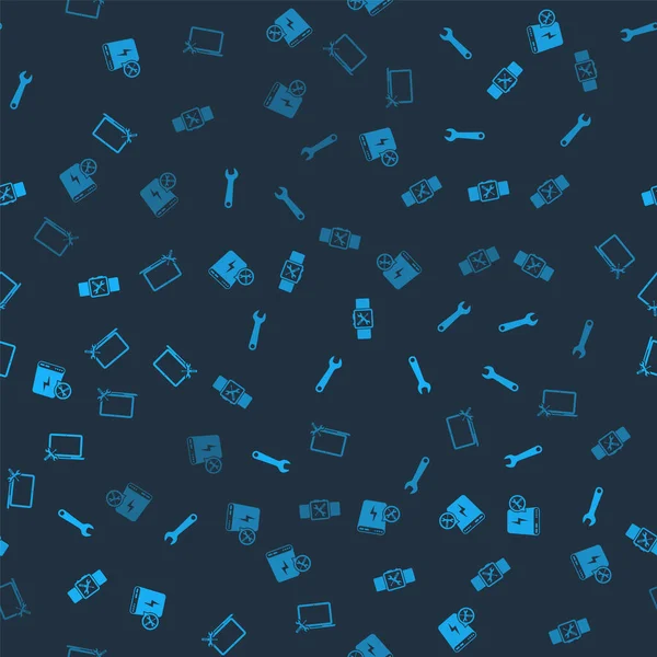 Güç bankası servisini, İngiliz anahtarını, Smartwatch 'ı ve laptop' ı kusursuz bir şablona ayarla. Vektör.