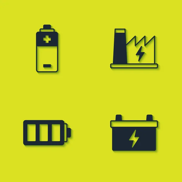 Set Battery Car Battery Nuclear Power Plant Icon Vector — Stockvector