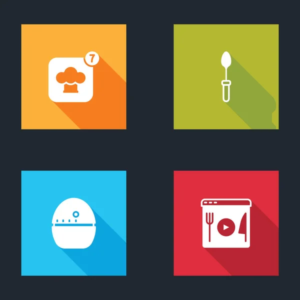 设置厨师帽 厨房计时器和烹饪直播流媒体图标 — 图库矢量图片