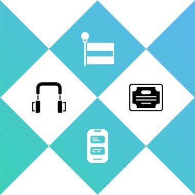 Kulaklıkları, Çevrimiçi çevirmeni, Bayrak ve Sertifika şablon simgesini ayarla. Vektör