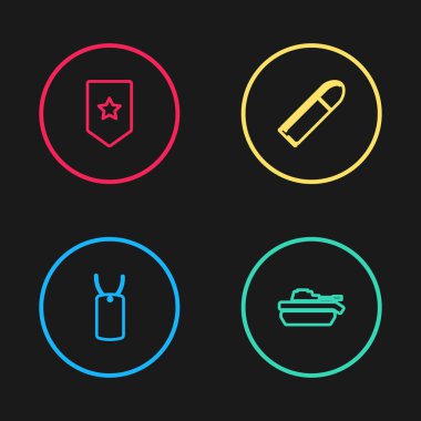 Askeri künye, tank, kurşun ve sembol simgesi. Vektör.