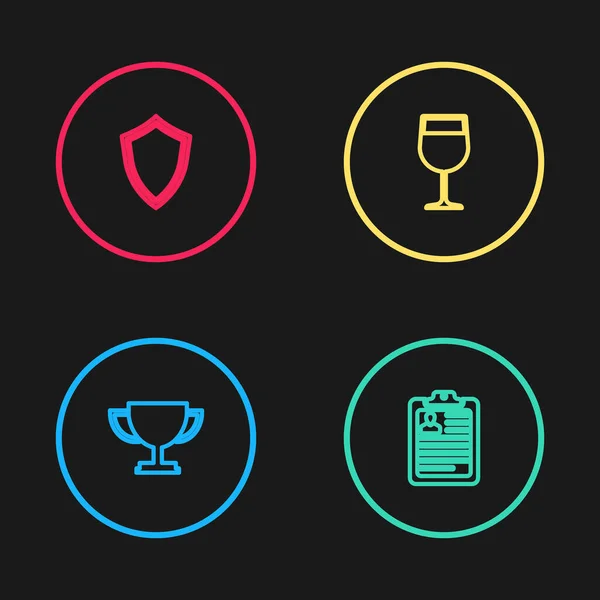 Set Line Trophy Cup Clipboard Resume Wine Glass Shield Icon — Wektor stockowy