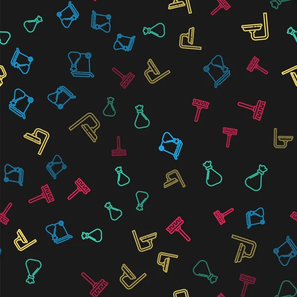 Çöp tenekesi, çöp torbası, çöp torbası, duş başlığı ve süpürgeyi pürüzsüz desen üzerine ayarla. Vektör.