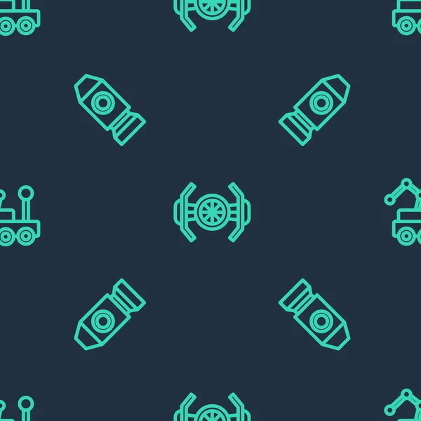 Set Line Cosmic Ship Rocket Mars Rover Seamless Pattern Vector — 图库矢量图片