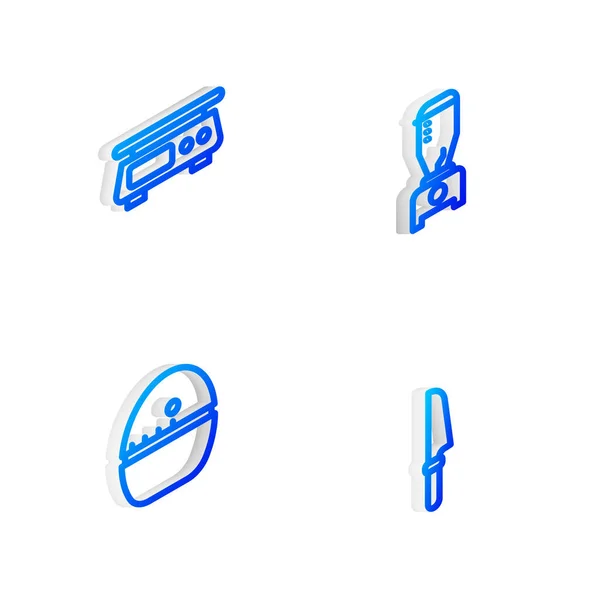 Set Isometric Line Blender Electronic Scales Kitchen Timer Knife Icon — Stockvector