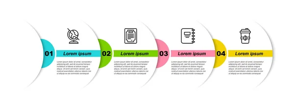 Set Line Earth Globe Certificate Template Notebook Coffee Cup Business — Stockvektor