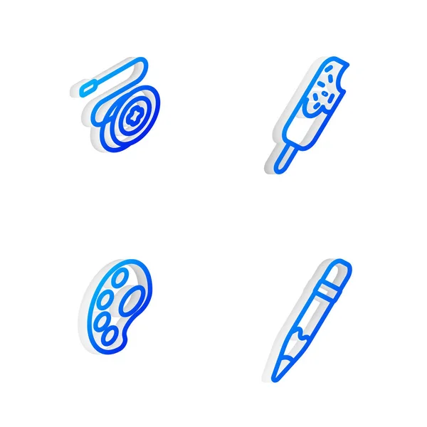 Set Isometric Line Ice Cream Yoyo Toy Palette Pencil Eraser — Image vectorielle