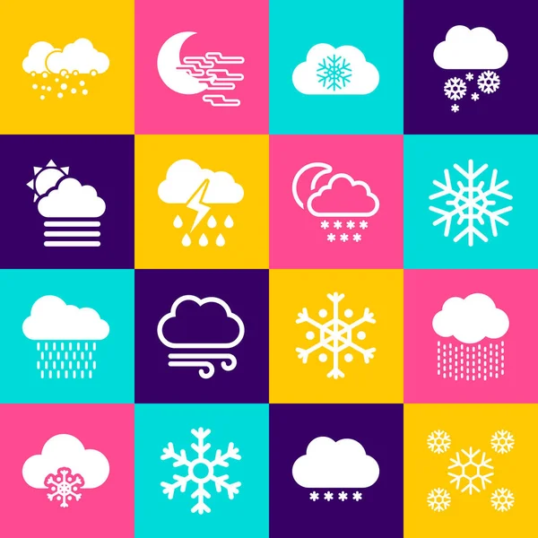 Set Snow, Cloud with rain, Snowflake, snow, and lightning and Fog cloud sun icon. Vector — Stockvektor